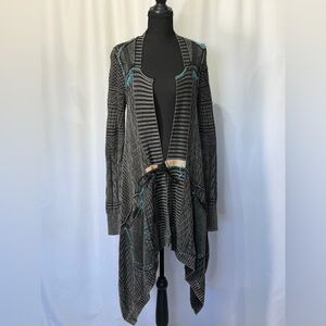 NWT Free People Women’s Open Front Gray Patchwork Cardigan Sweater Tie Front